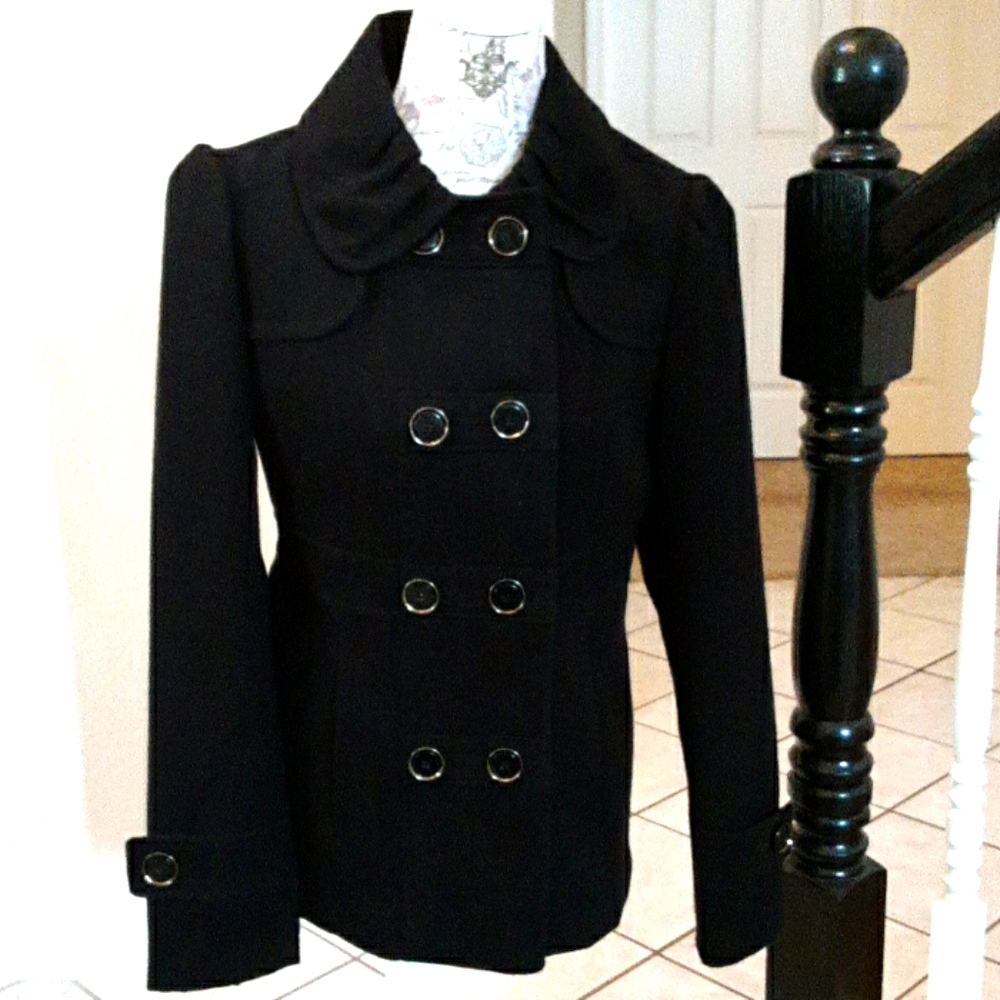 Hydraulic Black Pea Coat, Size Medium